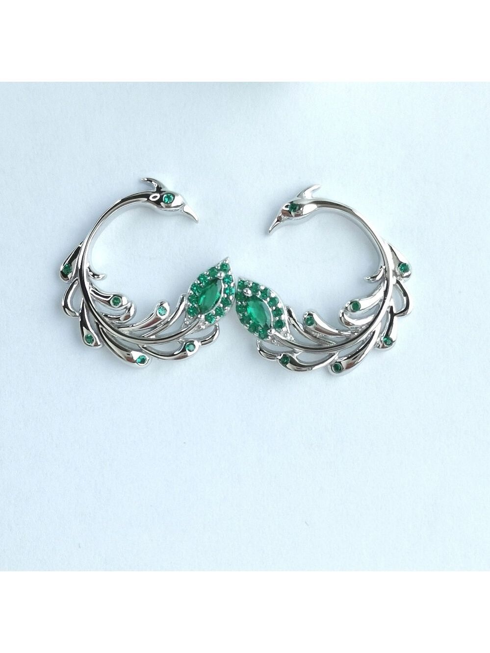 Sterling Silver Chrome Diopside Peacock Bird Earrings